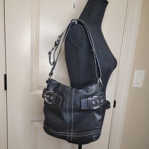 Black Leather Coach Double Buckle Purse